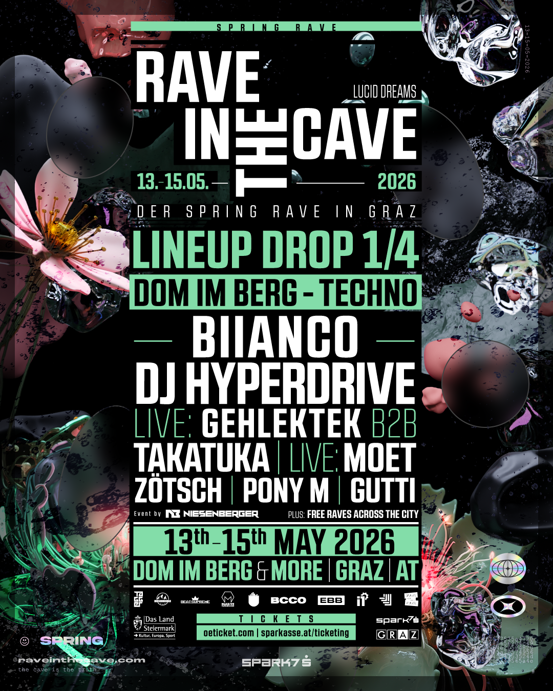 RAVE IN THE CAVE 2026 - Spring Edition - Weekender - 13. -15. May 2026 - Dom Im Berg & More - Techno Lineup